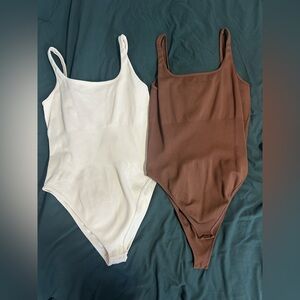 Brown and cream tummy control ribbed body suits